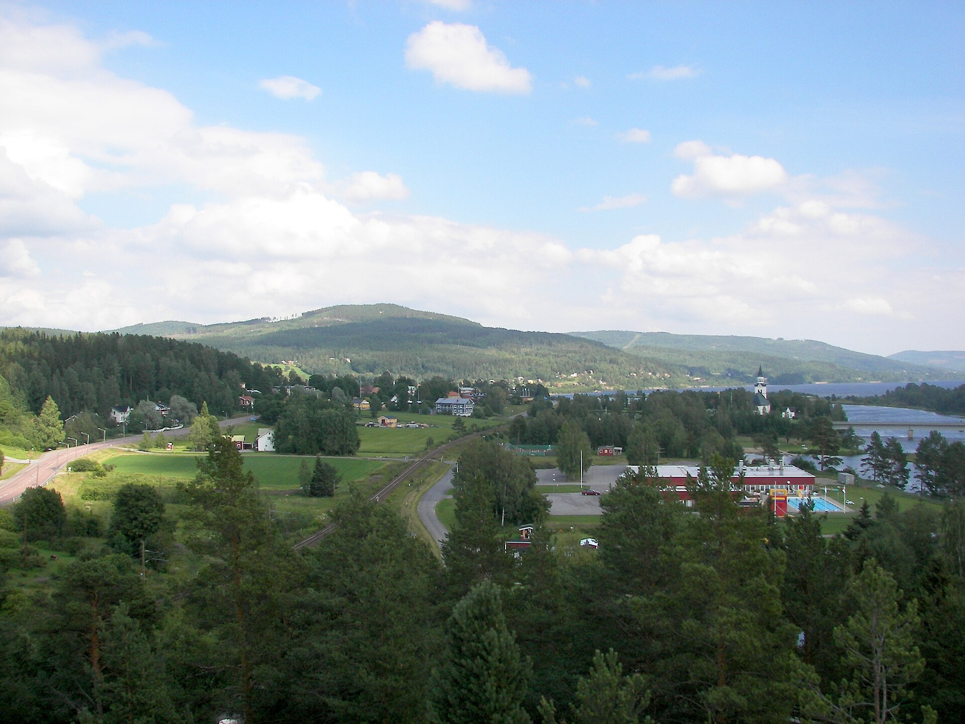View over Stöde from Huberget, the valley of the E14 below