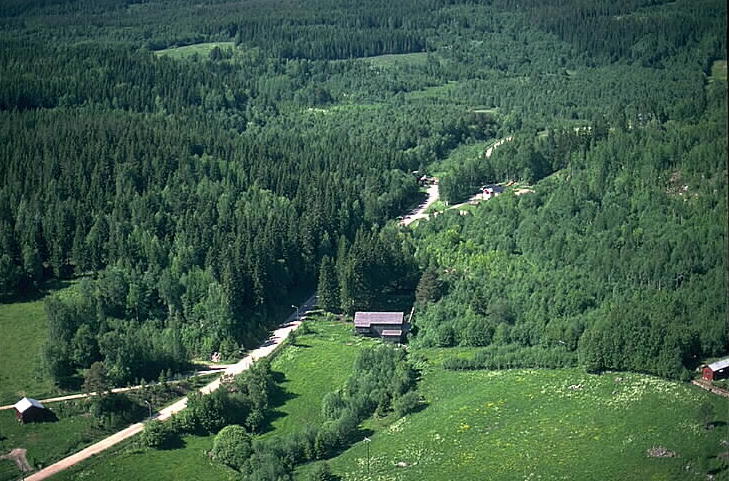 The farmland of Allsta beside the Ljungan river from the air